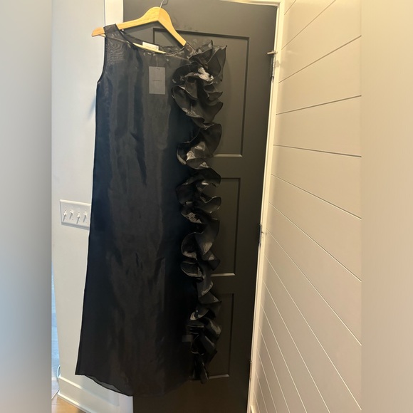 Marlies Grace Bea Dress Ruffle Sheer Satin black XS X Small maxi formal NEW - Picture 9 of 16